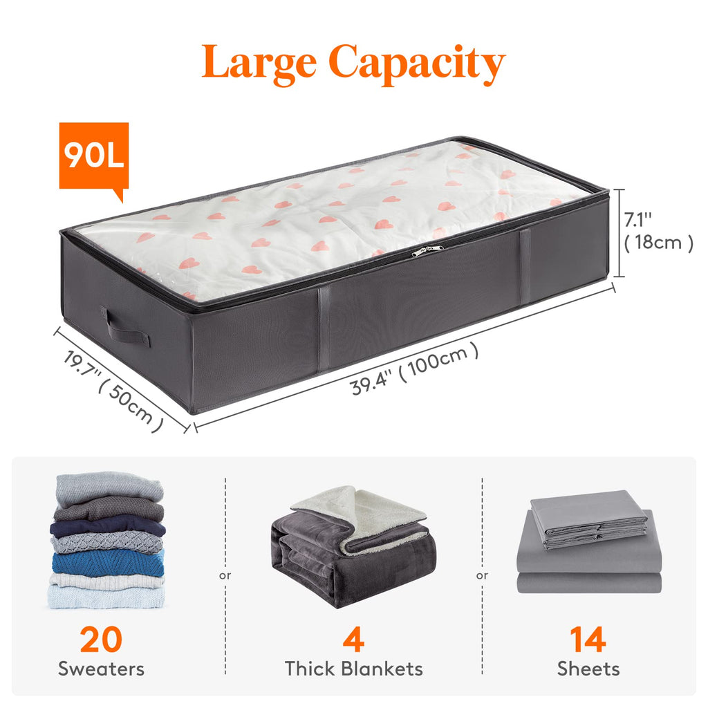 Lifewit 95L 4 Pack Under Bed Storage Container, Blanket Organizer, Gray