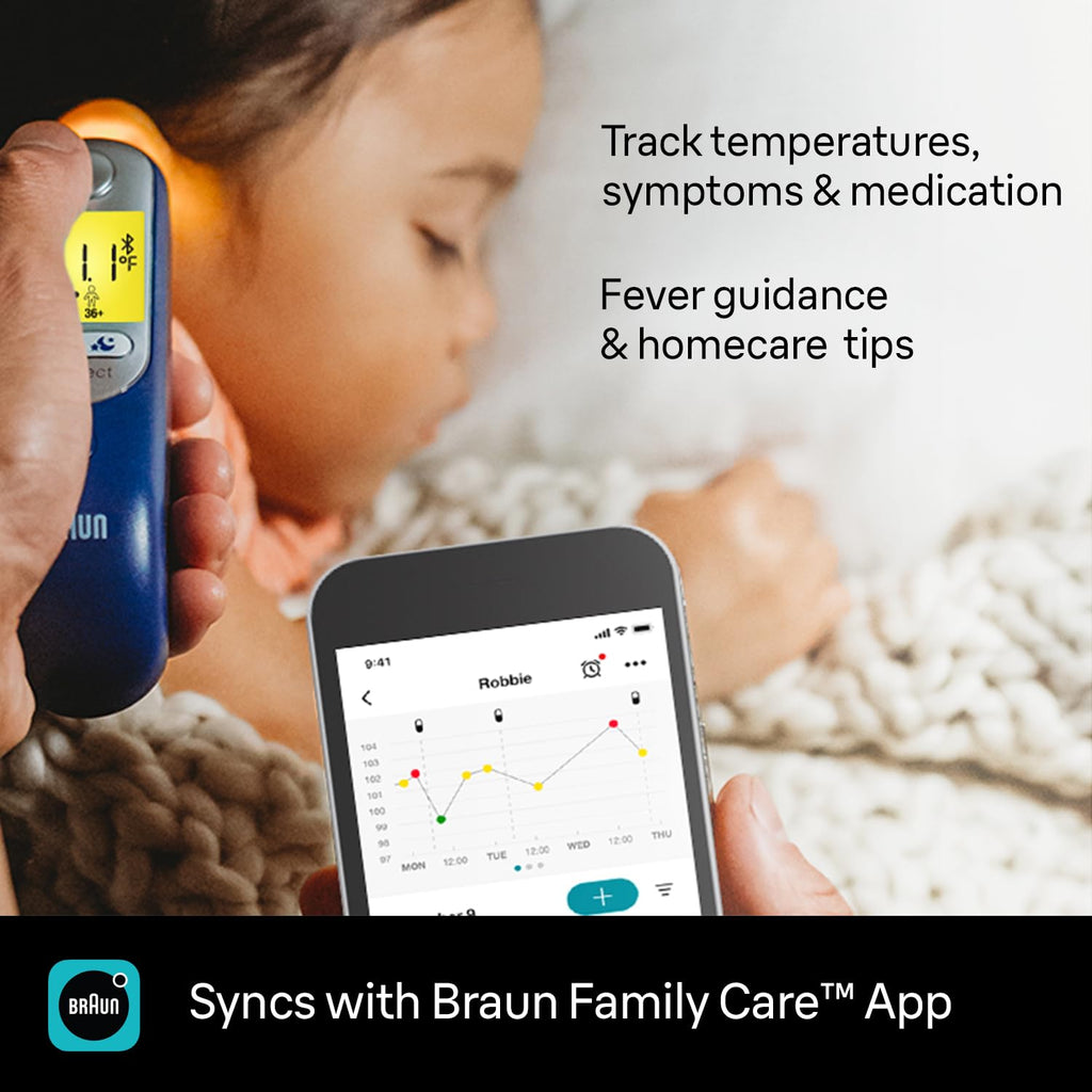 Braun ThermoScan 7+ Connect Digital Ear Thermometer for Kids - Family Care App Compatible, Age Precision Technology, Color-Coded Display, No. 1 Brand Recommended by Pediatricians