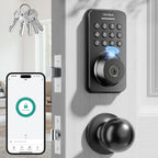 Ulecoce Fingerprint Keypad Deadbolt with Knob Set, Keyless Entry Door Lock with App Control, Door Locks for Front Door, Auto Lock＆One-Touch Lock, 100+ User Codes＆5 Keys, Easy Installation, Matte Black