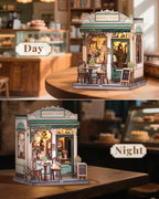 CUTEBEE Book Nook Kit - DIY Miniature House Dollhouse Kit for Adult and Teens, Booknook Bookshelf Decor Alley Model Build with LED Light, Gifts for Family and Friends (Sunny Cafe)