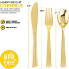 Joyido 400PCS Pre Rolled Gold Plastic Silverware Sets - Heavy Duty Gold Cutlery - Include 100 Pack Wrapped Disposable Utensils with Napkins for Parties, Dinners & Weddings