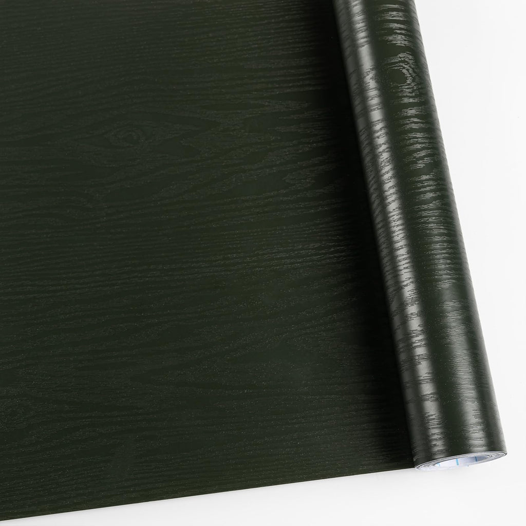 Wood Contact Paper Dark Green Peel and Stick Wallpaper,Thicken No Tear Vinyl Wrap Sticker, Self Adhesive Waterproof Faux Wood Grain Wallpaper Cover Cabinets Desk Furniture Decoration11.8 in X 197 in