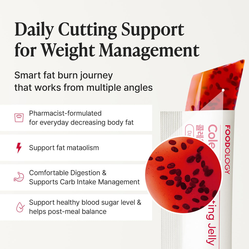 FOODOLOGY Coleology Cutting Stick Jelly, Pomegranate – Appetite Suppressant, Chia Seeds, Garcinia Cambogia HCA, Korean Dietary Supplement with Collagen - 1 Pack of 10