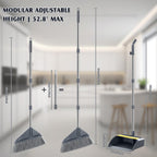 Broom and Dustpan Set for Home with 52 Inch Long Angled Handle - Stand Up Dustpan No Warping Metal Edge, Ergonomic Sweeping, 4 Layer Bristles and Hair Cleaning Teeth for Kitchen Office