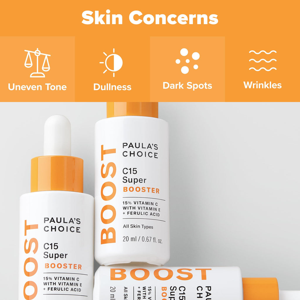 Paula's Choice BOOST C15 Super Booster, 15% Vitamin C Serum for Face, Face Serum with Vitamin E & Ferulic Acid for Discoloration & Glow, Fragrance-Free, 0.67 Fl Oz