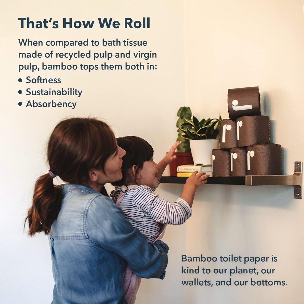 Reel Premium Bamboo Toilet Paper - 12 Rolls of Toilet Paper - 3-Ply Made From Tree-Free - Zero Plastic Packaging, Septic Safe