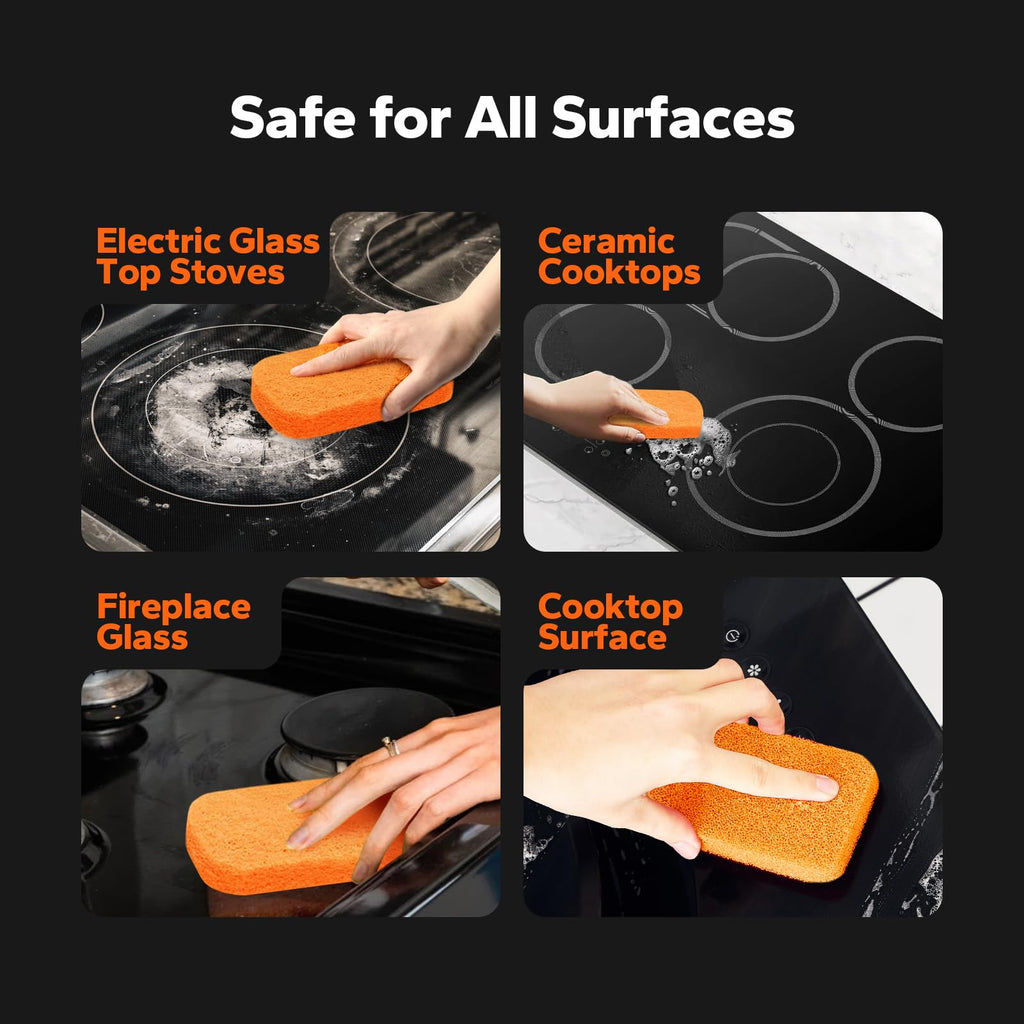 CleanCrown 3-in-1 Cooktop Cleaner Kit (19 Oz Cooktop Cleaner + Scrubbing Pad + Scraper), Stovetop Cleaner for Electric Top Stoves, Ceramic Cooktops & Fireplace Glass, Remove Burned on Food, Grease