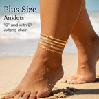 Poxtex Extra Large Anklets for Women Large Ankle, 14K Real Gold Dainty Anklets for Women Waterproof, 10"+2" Adjustable Large Ankle Bracelets for Women Plus Size, Ankle Bracelets for Women Trendy,