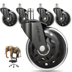 Lifelong Original Office Chair Wheels (As Seen On CNN) Replacement Rubber Chair Casters for Hardwood Floors and Carpet, Set of 5, Heavy Duty Casters for Chairs to Replace Office Chair Mats - Fits 98%