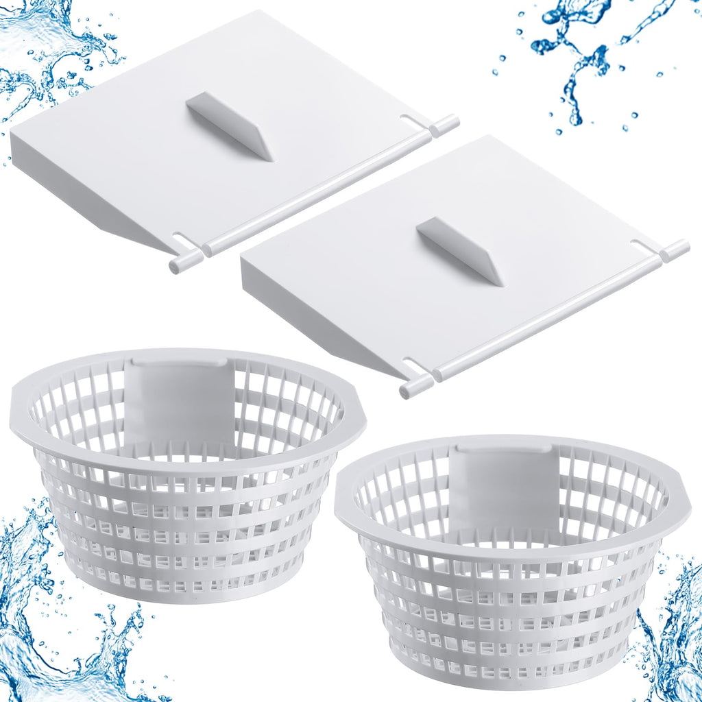 RimCereal 2 Pack 8926 Skimmer Replacement Weir Door Flap and 2 Pack 8928 Pool Skimmer Basket for Above Ground and in Ground Swimming Pool Replacement Parts