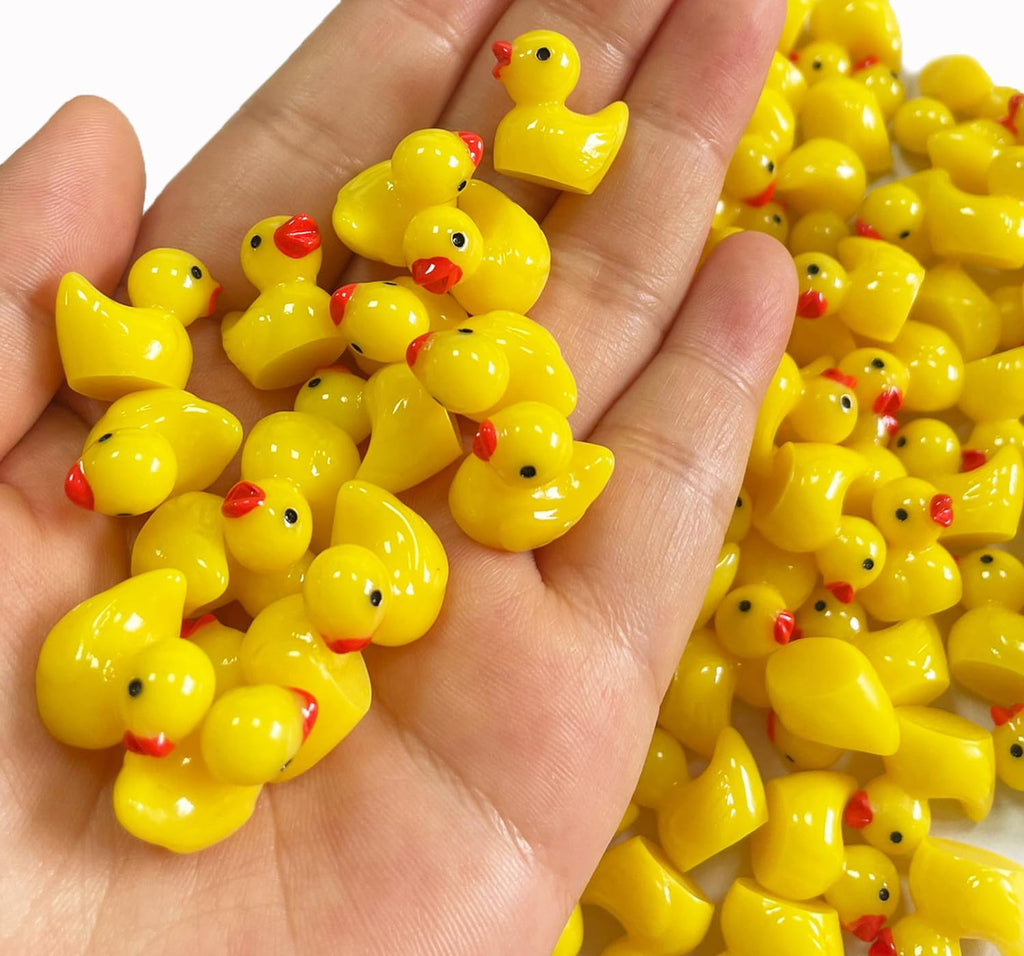 Pcxino 400 pcs Mini Resin Duck Bulk Tiny Duck Figures for Micro Fairy Garden Landscape Aquarium Decor (Yellow)