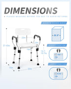 Sangohe Shower Chair, Heavy Duty Shower Seat with Back, Arms, Adjustable Height, Ideal for Bathtub, Handicap, Elderly, 796C