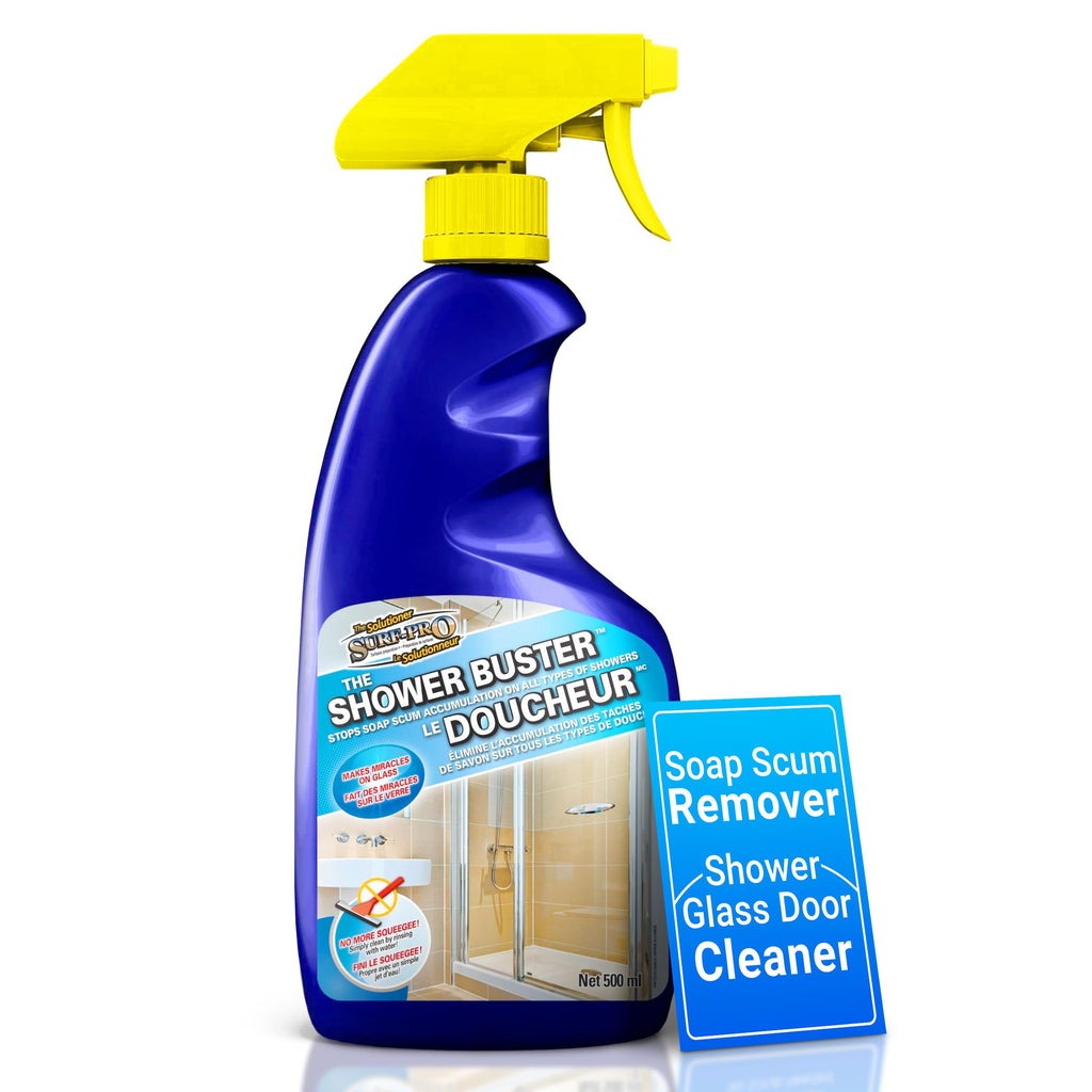 SURF PRO Shower Glass Door Cleaner – Shower Buster Spray for Soap Scum & Hard Water Stains – No Scrub Bathroom Cleaner for Glass, Tile, Chrome, Ceramic, RV and Septic Safe (500ml / 16.9oz)