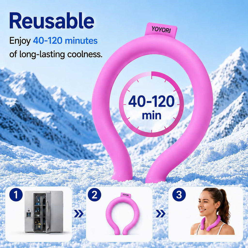 Cooling Neck Wrap with Insulated Bag, Reusable Ice Neck Ring & Body Cooler for Summer Heat, Wearable Cooling Tube Maintains 18°C/64°F for Outdoor, Sports, Travel (Rose*2)