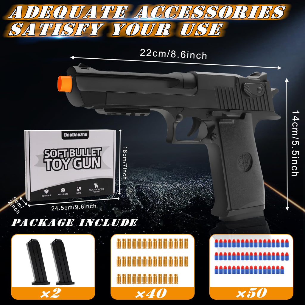 DaoDaoZhu Soft Bullet Toy Gun Pistol Shell Ejecting, Fake Prop Gun Black