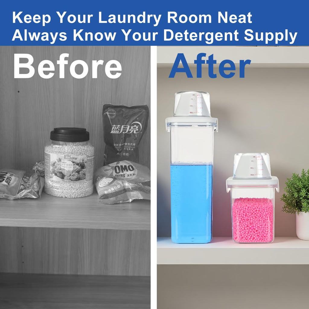 Bronkeeper Laundry Detergent Dispenser, Liquid Laundry Container & Powder Soap Dispenser, 2 Pack Plastic Laundry Storage for Laundry Room Organization, Fabric Softener Dispenser (1.1L)