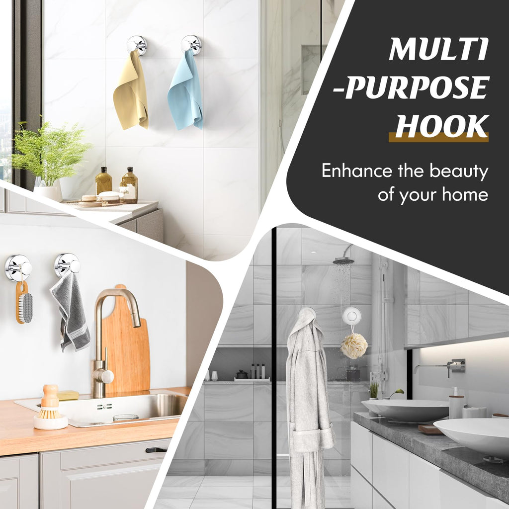 MOTAIPEAK Suction Cup Hooks for Shower,Removable Shower Towel Suction Hooks for Bathroom Wall,Kitchen,Glass,Mirror,Tile to Hang Robes,Loofah-Chrome(2-Pack)