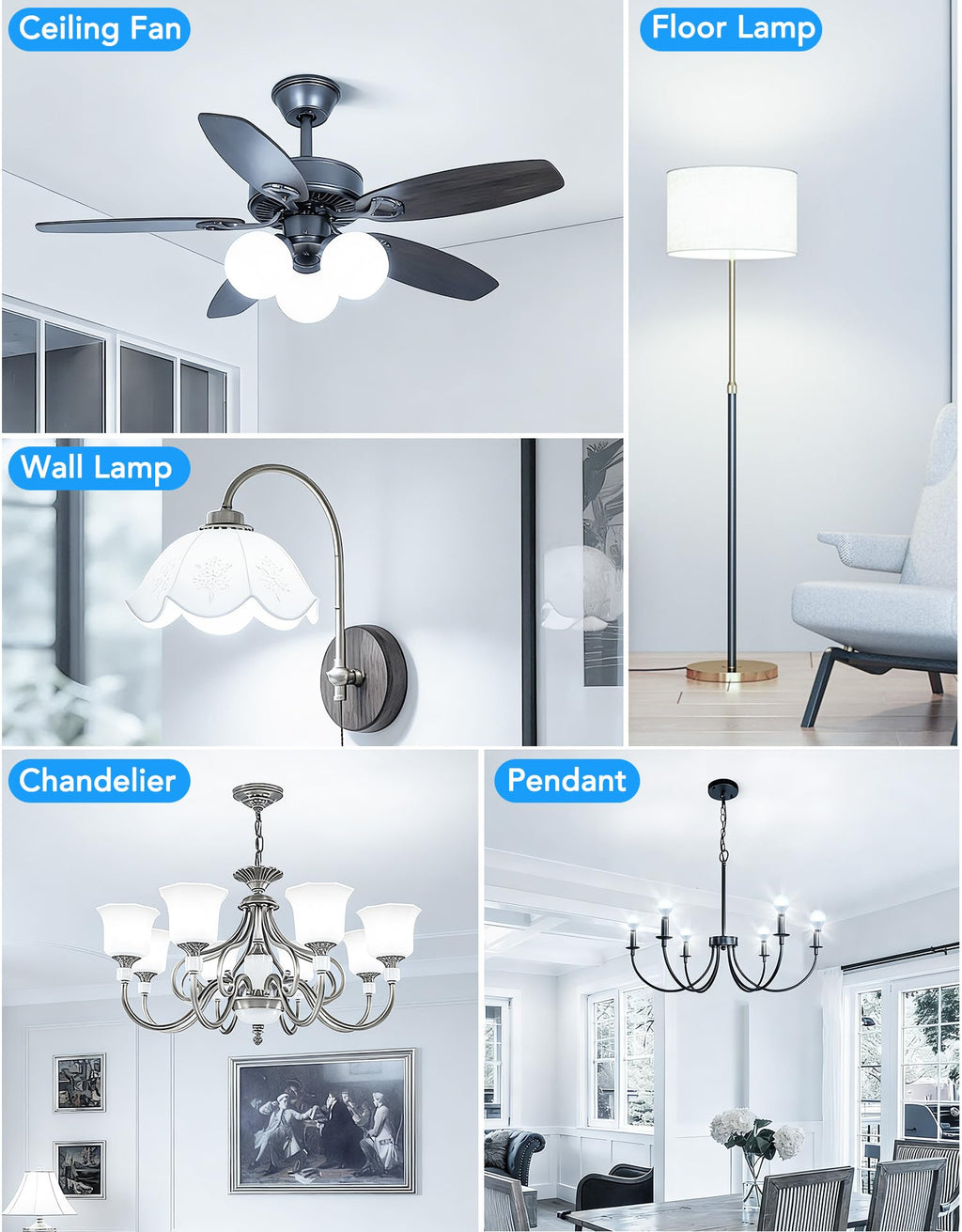 A15 E12 Small Base LED Light Bulbs, 6W Non-dimmable 5000K Daylight 6 Pack