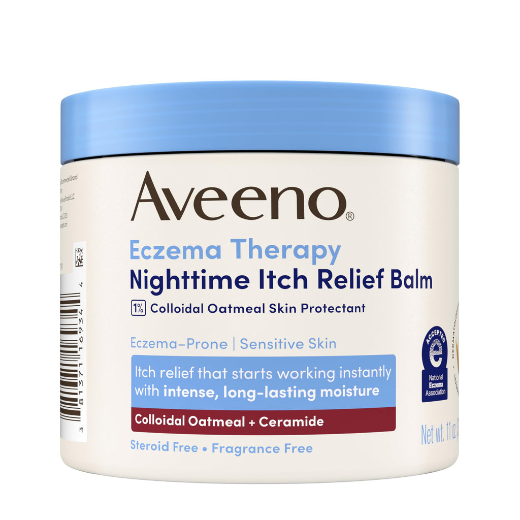 Aveeno Eczema Therapy Nighttime Itch Relief Balm, Colloidal Oatmeal Formula Instantly Soothes Itchy, Eczema-Prone Skin, Moisturizing Balm for Sensitive Skin, Steroid- & Fragrance-Free, 11 oz