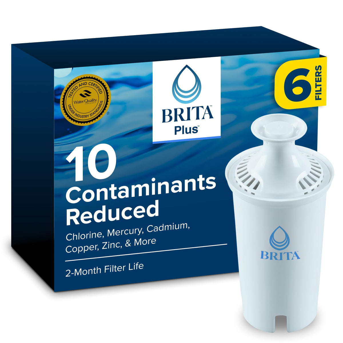 Brita Plus Replacement Water Filter, For Pitchers and Dispensers, 6 Pack