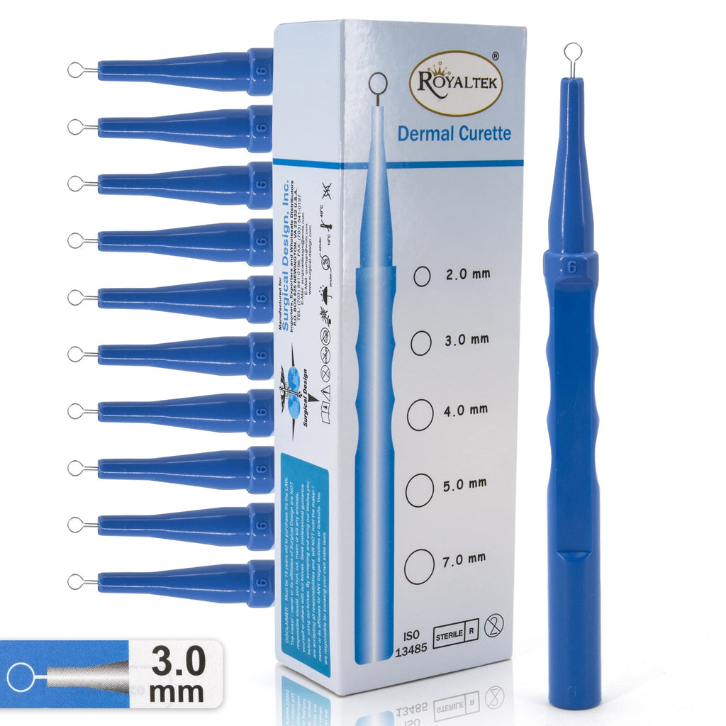 Sterile Disposable Dermal Curettes, Easy Peel Packing - Box of 10 (3.00 mm)