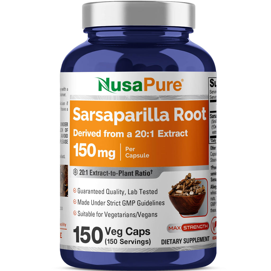 NusaPure Sarsaparilla Root Capsules, 150 mg, 150 Veg Capsules (Non-GMO, Vegan)