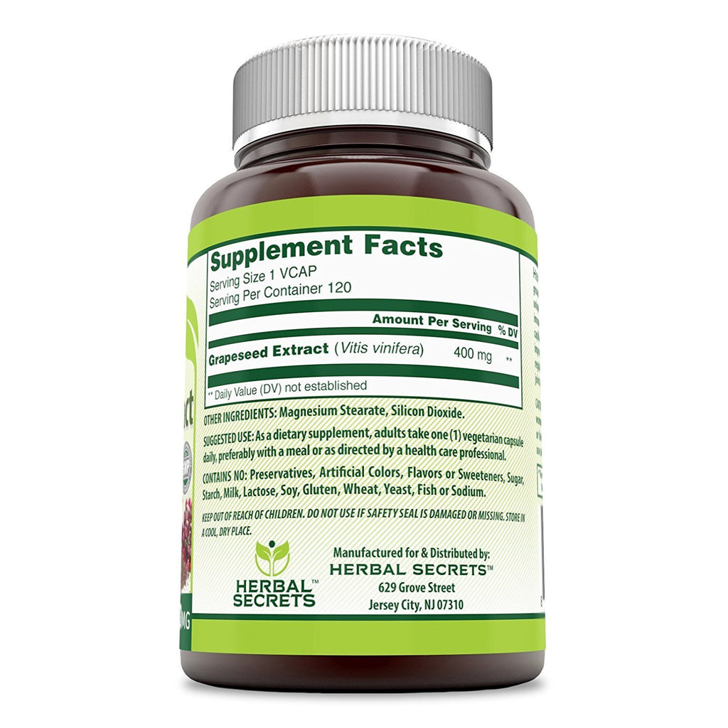 Herbal Secrets Grapeseed Extract 400 mg 120 Veggie Capsules Supplement | Non-GMO | Gluten Free (120 Count | Pack of 2)