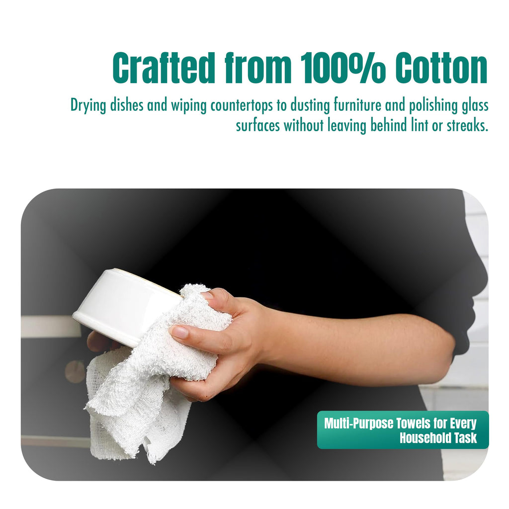 ZUPERIA Terry Towels Pack of 60 (14" X 17" Inches) 100% Cotton Terry Barmop Towels - Absorbent & Durable Bar Rags, Multipurpose Cleaning Rags for Home, Automotive & Garage Cleaning Supplies (White)
