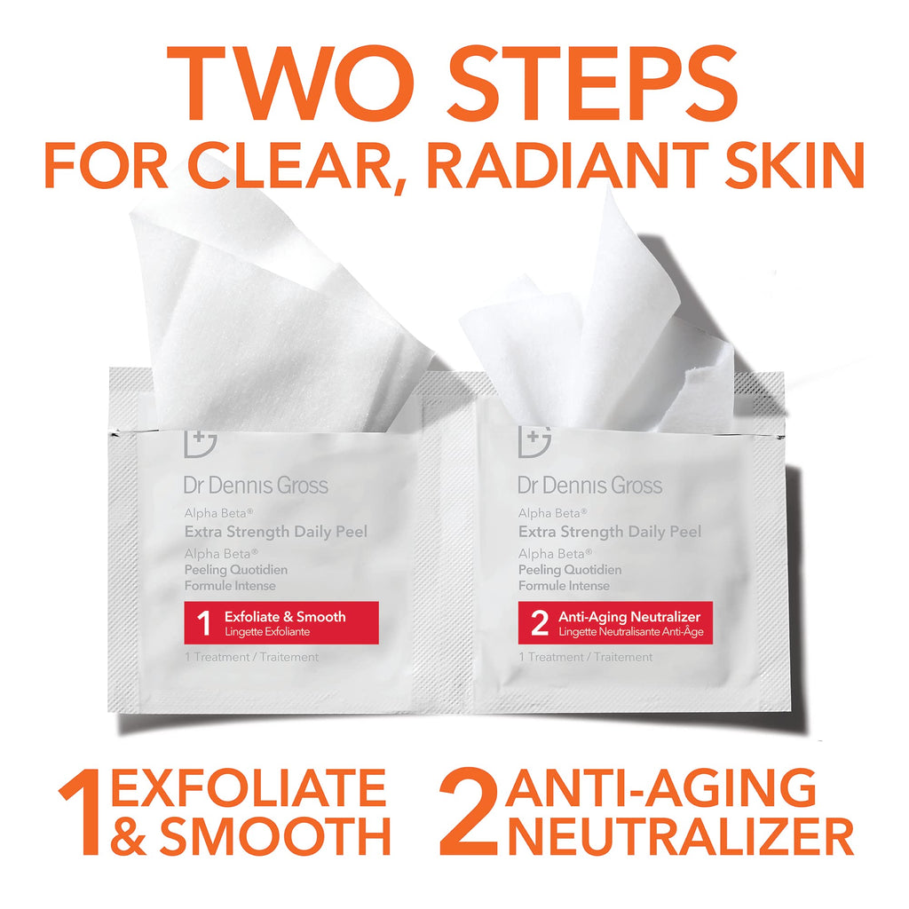 Dr. Dennis Gross Alpha Beta Extra Strength Daily Peel – 2-Step Exfoliating Pads for Enhanced Anti-Aging, Smoother Skin, and Radiant Complexion, 5 Treatments