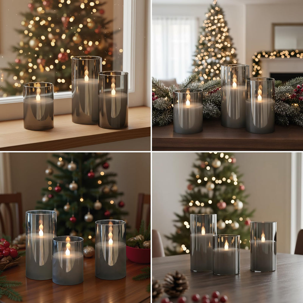 GenSwin Glass Flameless Led Candles Battery Operated Remote Timer Black