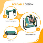 Simple Deluxe Garden Kneeler and Seat, Foldable Kneeling Stool with Thicker EVA Foam Pad Heavy Duty Bench, with Tool Pouch, Gifts for Outdoor Gardening, Fishing, Green, Arbor Day Gift