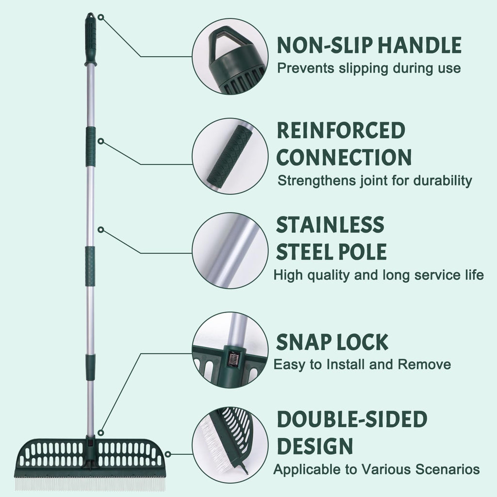 Artificial Turf Rake, Double-Sided Turf Brush Rake with 35-56 Inch Adjustable Steel Handle, Turf Rake for Artificial Grass, Pet Hair, Leaves & Debris – If Any Assembly Issues, Contact Us