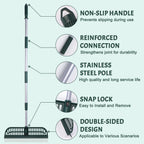 Artificial Turf Rake, Double-Sided Turf Brush Rake with 35-56 Inch Adjustable Steel Handle, Turf Rake for Artificial Grass, Pet Hair, Leaves & Debris – If Any Assembly Issues, Contact Us