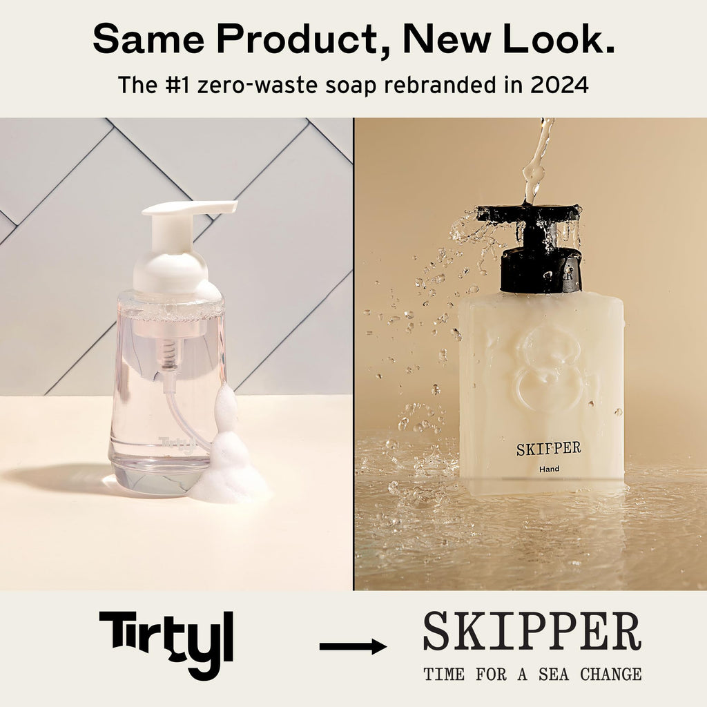 Tirtyl Skipper Foaming Hand Soap Tablet Refills - 12 Pack - 96 fl oz total (12x 8 fl oz) - Rebranded - Compostable Packaging - Bergamot, Blue Cypress & Sage