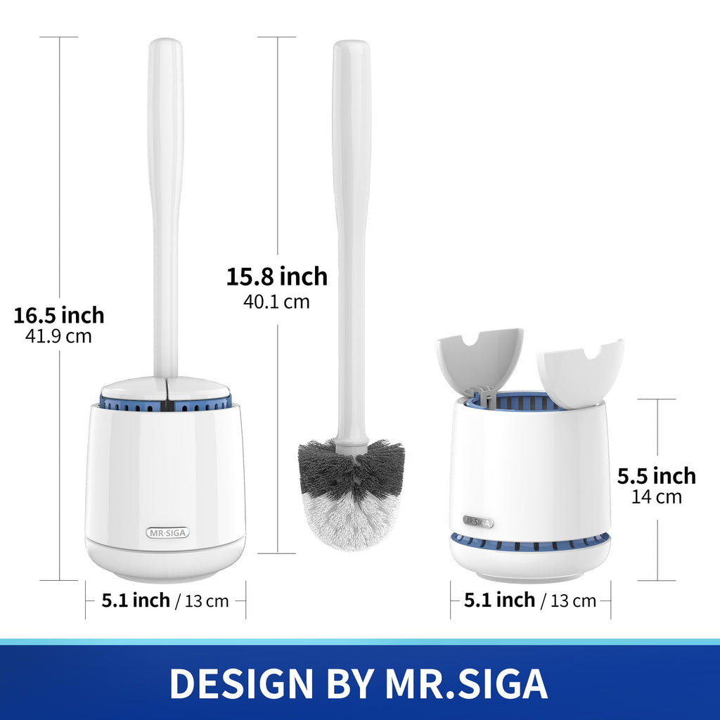 MR.SIGA Toilet Bowl Brush and Holder, Sturdy Long Handle, White, 1 Pack
