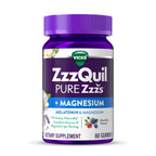ZzzQuil Pure Zzzs + Magnesium, Sleep Aid, Magnesium Citrate and Melatonin Gummies, Melatonin 2mg, Sleep Aids for Adults, Mixed Berry Flavored, 60 Sleep Gummies