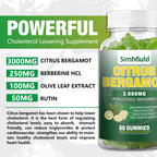 2 Pack Citrus Bergamot Gummies -3000MG Citrus Bergamot Extract Cholesterol Lowering Supplement for lmmune Support Healthy Anti-Aging, Hight Cholesterol Vegan Gummy 120 Counts Lime Flavor