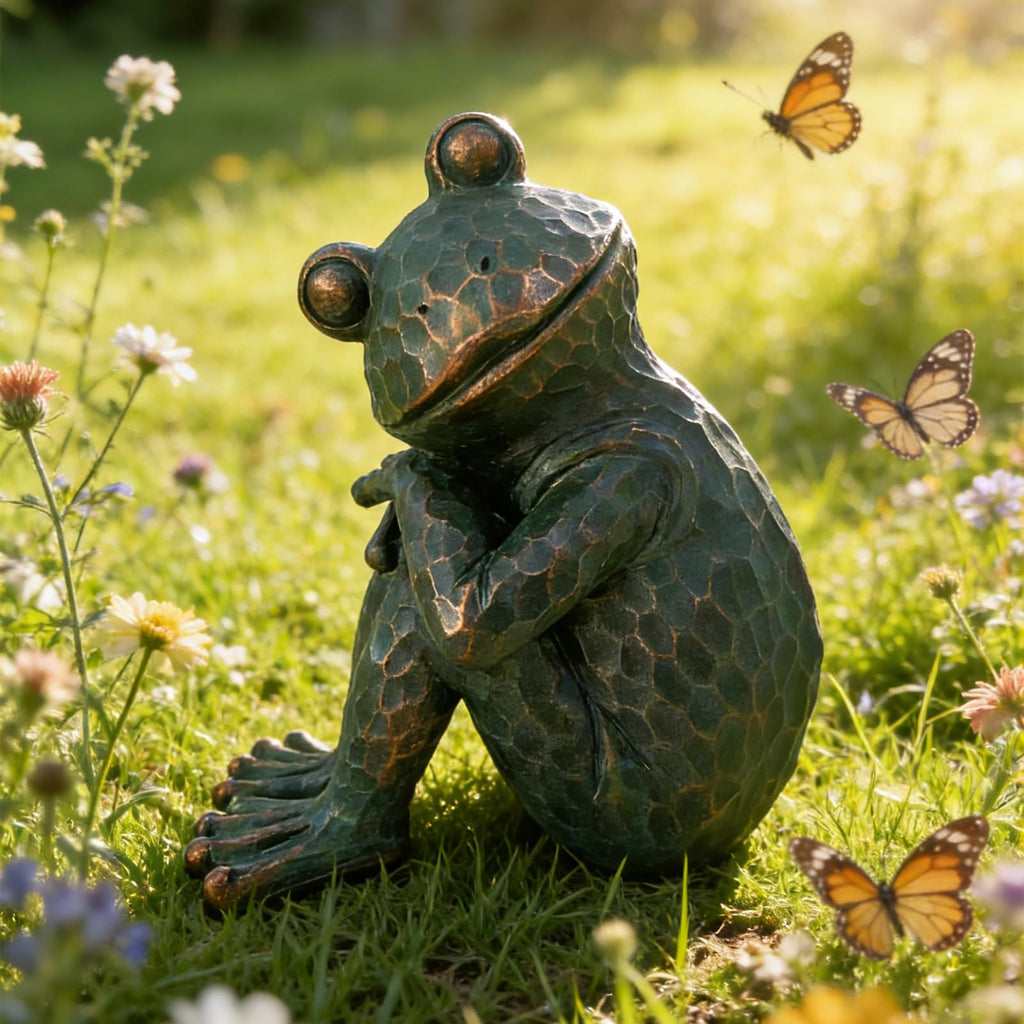 ResinHaven Vintage Verdigris Meditating Frog Garden Statue, 9.8" H