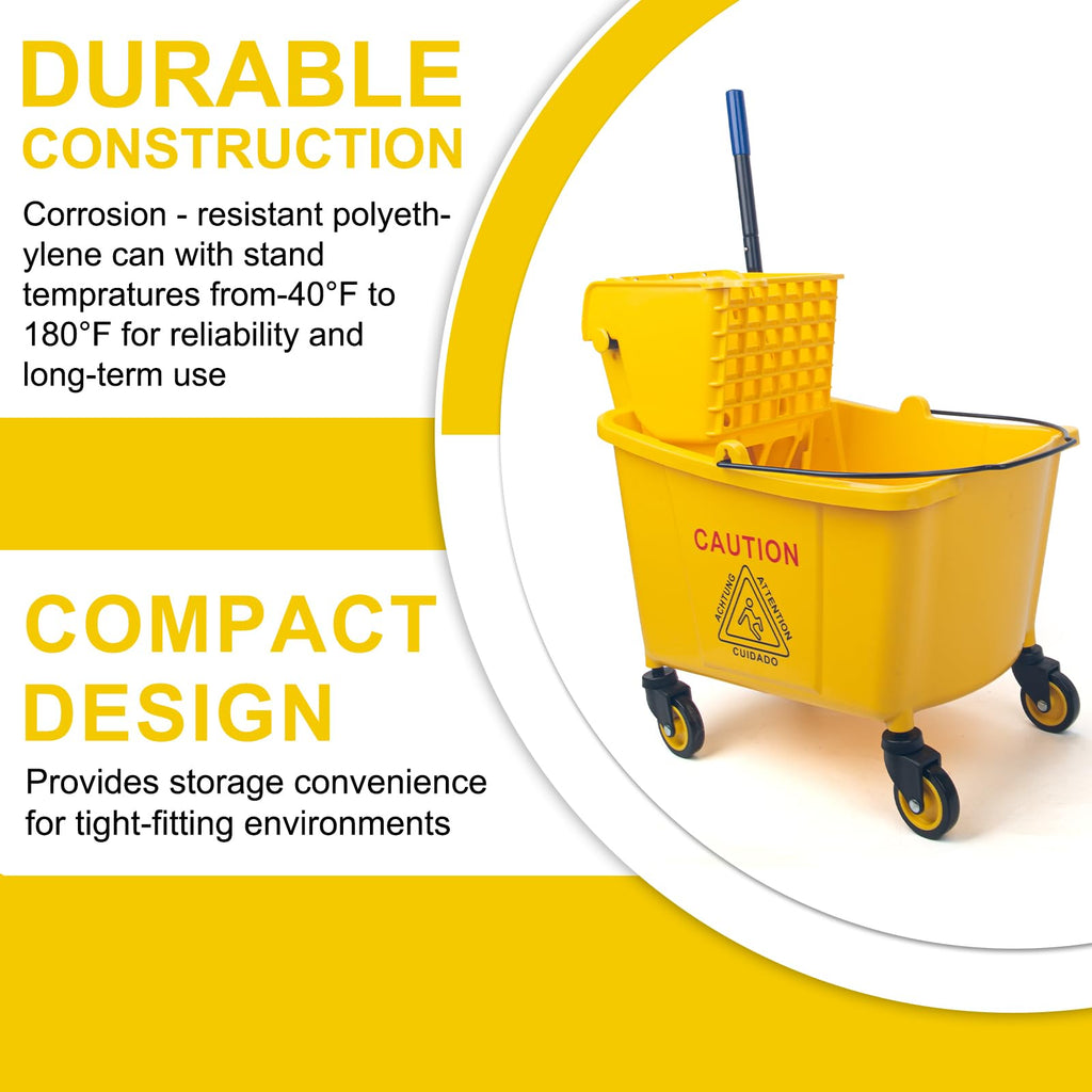 KeFanta 35 Quart Commercial Mop Bucket with Side Press Wringer on Wheels
