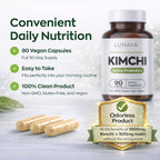 LUNAVA Kimchi Capsules with Prebiotics & Probiotics, Fermented Kimchi Superfood Supplement, Gut Health Supplements, One Complete Formula for Digestive and Immune Support, 90 Vegan Capsules
