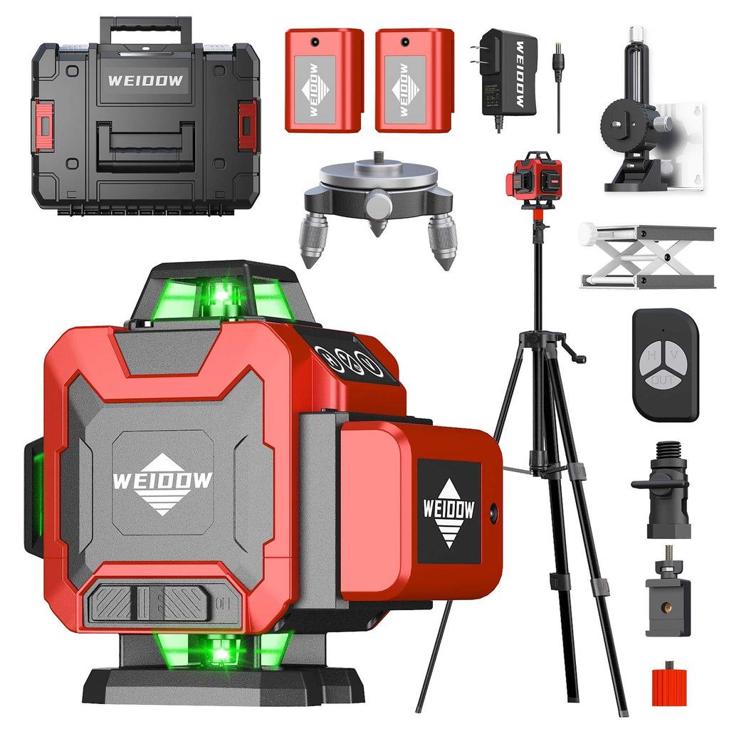 weiddw Laser Level with Tripod, Self Leveling Laser Level 4x360°, Green Line Laser 4D Laser Leveler Tool with 2Pcs Lithium Batteries for Picture Hanging, Tile, Home Renovation, Indoor