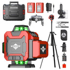 weiddw Laser Level with Tripod, Self Leveling Laser Level 4x360°, Green Line Laser 4D Laser Leveler Tool with 2Pcs Lithium Batteries for Picture Hanging, Tile, Home Renovation, Indoor