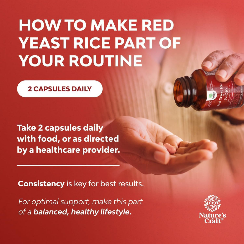 Red Yeast Rice with CoQ10 Supplement - Advanced Healthy Heart & Healthy Cholesterol Levels Formula for Men & Women - Extra Strength Capsule with Red Yeast Rice 1200 mg Capsules with CoQ10 - 120 Count