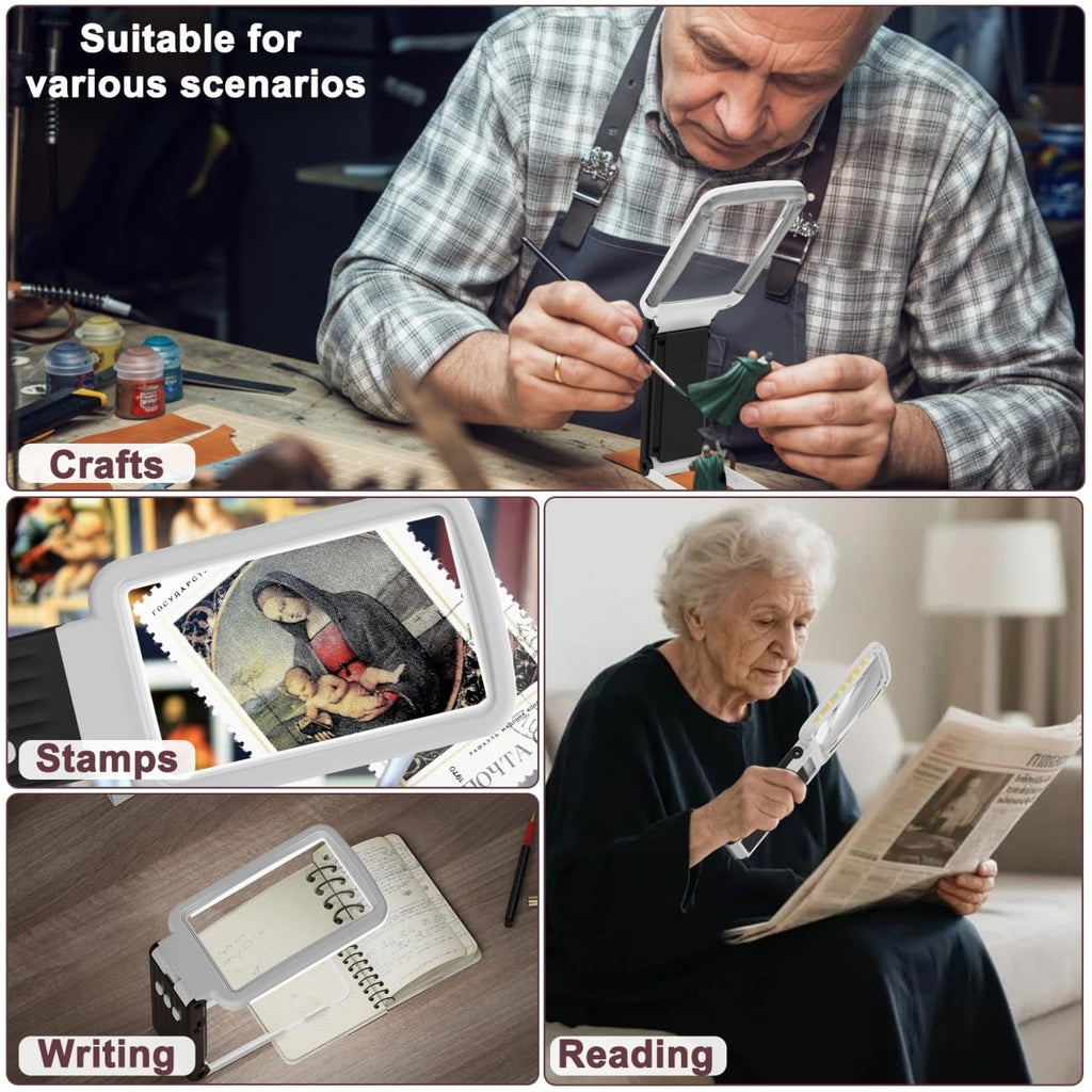 Coteck 15X Magnifying Glass with Light and Stand, Real Glass Lens, Rechargeable Foldable Handheld Magnifier, 3 Color Modes Dimmable Lighted Page Magnifier for Reading Fine Prints, Low Vision Seniors