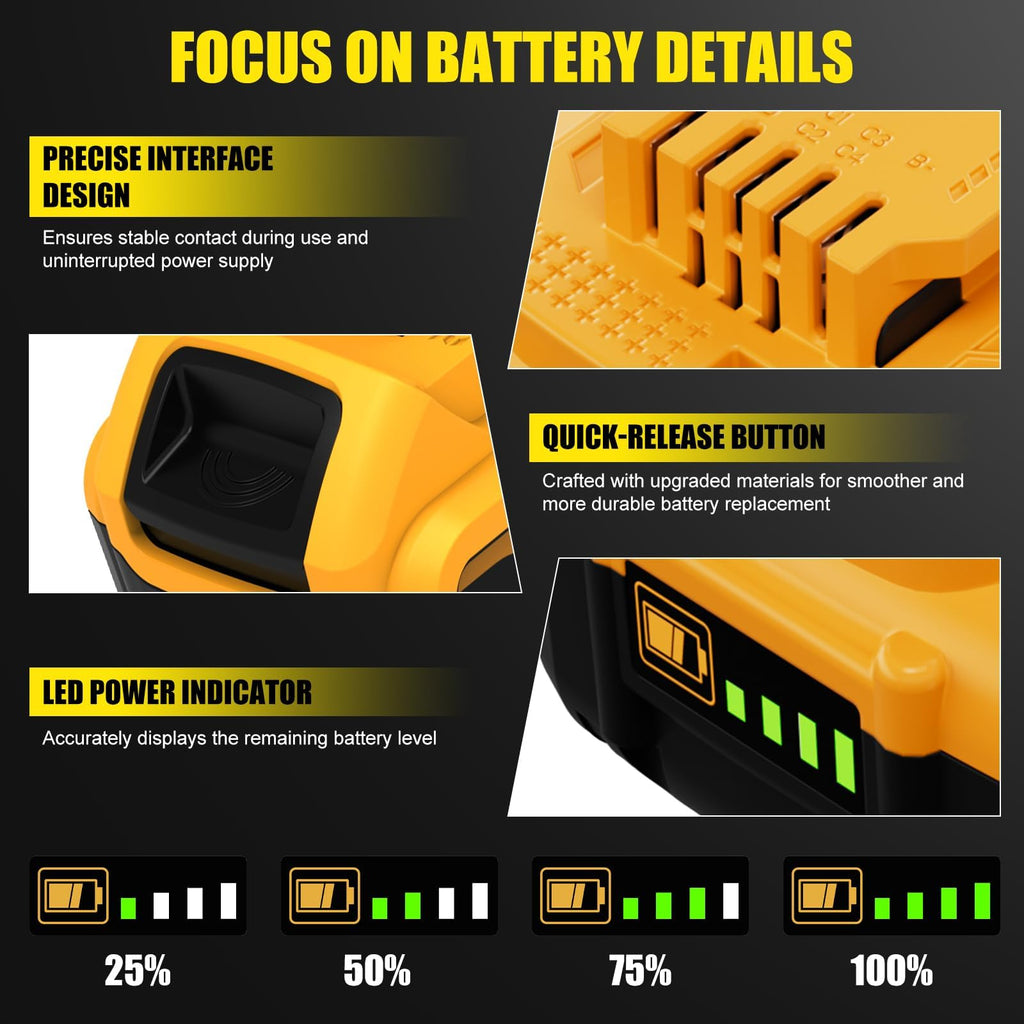 Goldspill 2 Packs 12000mAh High Capacity DCB206 Replacement for Dewalt 20V Max Battery Compatible with Dewalt 20V Battery Lithium Ion DCB200 DCB201 DCB203 DCB207 DCD/DCF/DCG Series Power Tools