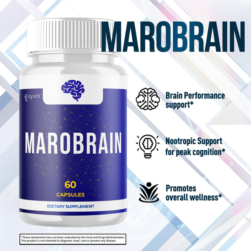Marobrain Capsules, Official Marobrain Supplement Pills with All Natural Ingredients, Advanced Formula Brain Health Support Pills with Maximum Strength Premium Vitamins for Women & Men (60 Capsules)