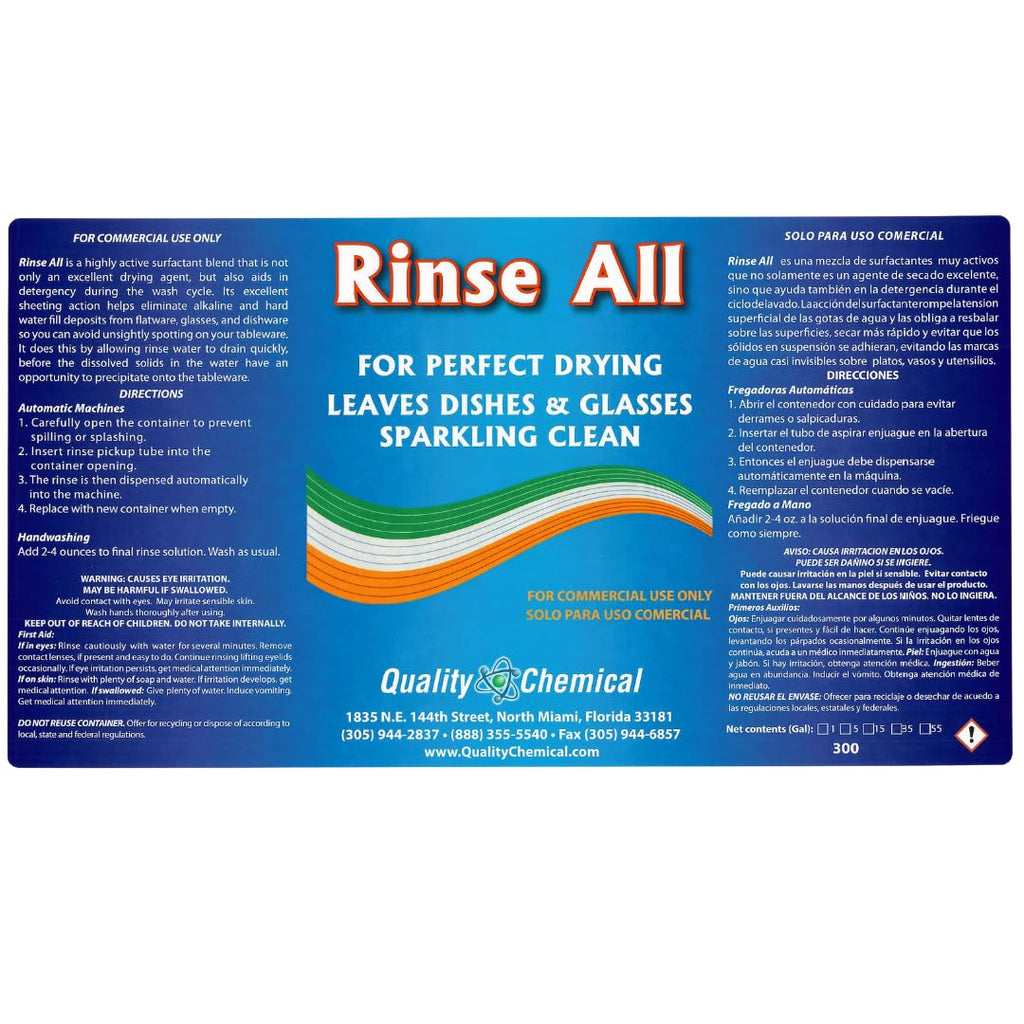 Quality Chemical Rinse All/Commercial Industrial Grade Rinse Aid/Dishwasher Rinse Aid Liquid, heat and cool dry Finish/Rinse Agent Dishwasher/Leave Dishes Spotless 128 oz (Pack of 4)