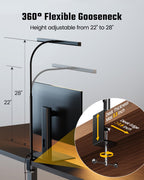 SUPERDANNY LED Desk Lamp for Office Home, Eye-Caring Desk Light with Adjustable Gooseneck, 12W Touch Control Dimmable Brightness, Architect Clamp Lamp with USB Adapter for Reading Study Workbench