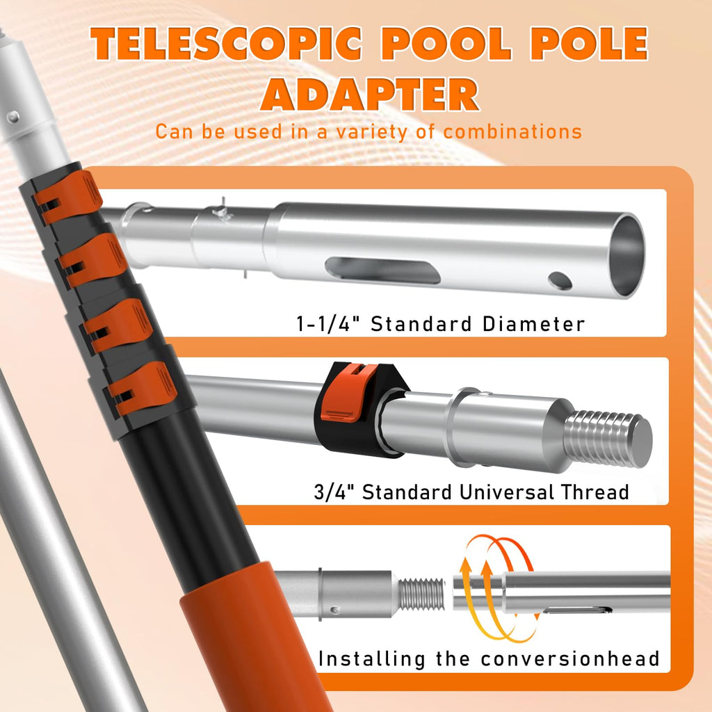 LAANPOLE Telescopic Pool Pole, 16ft Heavy Duty Swimming Pool Pole, Adjustable Pool Cleaning Pole for Skimmer Nets, Vacuum Heads and Brushes