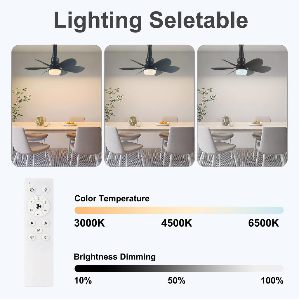 We Charger Socket Fan Light, Light Bulbfan with Remote Dimmable, 20.5IN for Garage Kitchen Balcony Living Tools Store Laundry Room (Black)